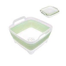 접이식 세면대 9L 배수구가 설거지 휴대용 있는 싱크대 캠핑용 설거지통, Green