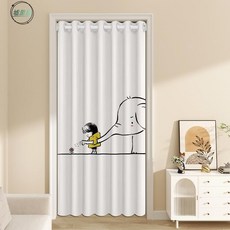 墟里居 門簾免打孔家用伸縮桿隔斷簾臥室衛生間空調擋風遮擋簾子防走冷氣, TA-卡通-0003【優質絨布】,適合55-80門寬】簾寬120*高150