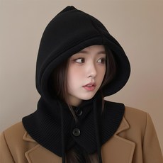 데니벨 니트 바라클라바 캐시미어 후드 넥워머, 블랙, 1개