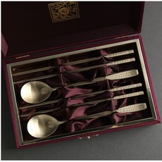 인스푼 훈민정음골드 수저 2P 국산 2인용 커플 부부 티타늄 답례품 선물용 수저 세트, 골드, 숟가락+젓가락, 2세트