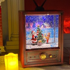 電視機聖誕老公公聖誕樹造型水晶球音樂盒, 紫色(聖誕老人和孩子)