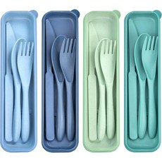 트루스카이그 4세트 재사용 가능한 식기 세트 케이스 포함 여행용 도시락 액세서리용 휴대용 나이프 포크 및 스푼 도시락용, 1_Green knife fork
