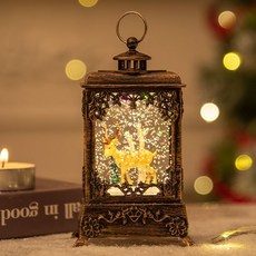 MTAO 聖誕節裝飾品小夜燈水晶球雪花燈，聖誕桌面擺件，營造溫馨節日氣氛, 小新款雕花扁鹿