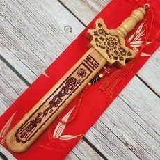 복숭아나무 칼 칠성검 죽엽문양주머니 포함 액막이 풍수 도검 도목검, 1개, 22cm 검