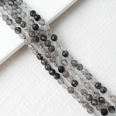 비즈아이 [5-421-16]원석 축구볼컷 3mm 천연석 블랙침수정 반줄(약19cm)