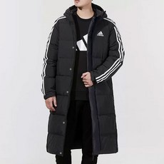 adidas 愛迪達 普通三線長款鴨絨外套長凳外套長款加厚套頭衫黑色+贈品（時尚面具）