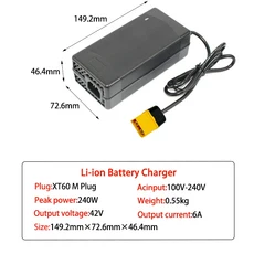 리튬 이온 폴리 고속 충전기 36 V 6A 배터리 42V GX16 IEC XT60XT90 10S 볼트 호환, 01 EU, 01 XT60 MALE