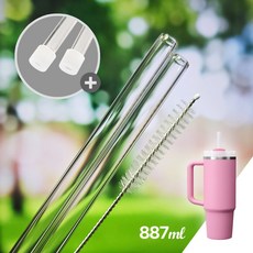 메리엘로 887ml 28cm 유리빨대 스탠리 텀블러 호환 2P+세척솔1P+실리콘커버2P 1세트, 1개