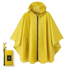 POWINSUN 패션 후드 레인 판초 방수 우비 재킷 포켓 포함 여성/남성/성인용 옐로우 A 단일 사이즈 126502