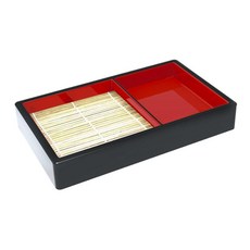 HAIMINGJUN 소바 면 트레이 초밥 서빙 트레이 전채 요리 접시 물받이 매트 포함 우동 면 요리 냉면 요리 (가정용 주방용), 수지, 31x18.5x5cm