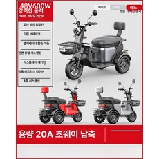 전기 삼륜차 어르신 전동 스쿠터 여성 세발 전기오토바이 농촌 마실용 출퇴근 48V 60V, 600W 48V20A 납산 배터리, 48V-60V