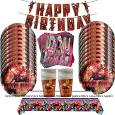 아이언맨 파티 장식 일회용 접시 컵 식탁보 어린이 생일 풍선 어벤저 테마 용품, 11 62pcs set