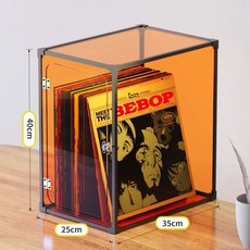 黑膠唱片架 古典懷舊 LP唱片收納架 黑膠碟片收納箱 CD架 收藏 老唱片盒 黑膠收納盒 黑膠唱片防塵盒 YFGF, 透橙, 1個