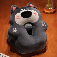 귀여운 동물 디자인의 편안한 낮잠 베개 사무실 디자인 인체공학적 지지 머리 목 플러시 소재, V자형 낮잠베개-Snotty Husky