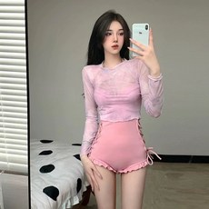 性感連體純欲風小胸泳裝 鋼托防曬罩衫 泡溫泉泳衣