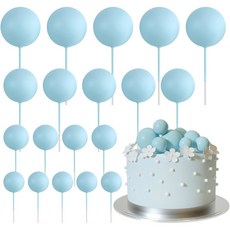 20 PCS 볼 케이크 토퍼 장식 미니 풍선 스틱 골드, Light Blue