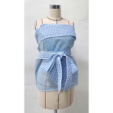 [알짜맘] 간편하고 시원한 일자형5부 망사포대기, 체크블루