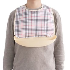 아띠꼴로 어르신 턱받이 환자용 식사 앞치마 환자 노인 성인 요양원 병원 방수 턱받침, 체크베이지M, 1개