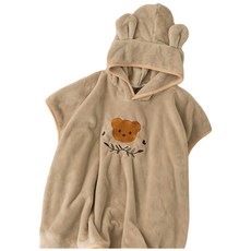 兒童斗篷浴巾 珊瑚絨 吸水 連帽浴巾 寶寶浴巾 台灣現貨, 米色, 1個