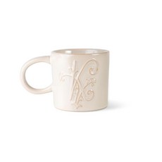 Fringe 스튜디오 라운드 스톤웨어 머그 \"FUNNY FACES\" 지름 8.6cm(3.4인치) X 높이 8.9cm(3.5인치) 전자레인지 사용 가능 (428046), "K", 화이트