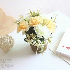 Itsok 카네이션 조화 화분 옐로우 테이블꽃