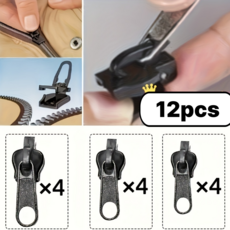 원터치 탈부착 만능 지퍼헤드 고리 소중대 12p 세트, 12개, 블랙