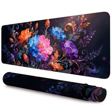 Route 66 자동차 지도 게이밍 마우스 패드 89.9 x 39.9cm35.4 x 15.7인치 대형 XXL 확장 책상 매트 미끄럼 방지 고무 베이스 및 스티치 가장자리, Beautiful Blossom