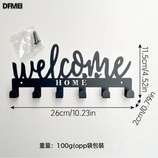 DFMEI 金屬掛鉤置物架牆面掛衣鉤牆上固定創意家居裝飾鑰匙收納, 1個, welcome字母款:如圖