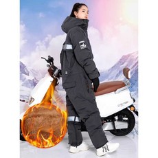 오토바이 방수 방한복 배달 바람막이 겨울 우주복 바이크 방수방한복 일체형 스즈키 방한용품, 1개, 일체형 / 기모 / 블랙 / 2XL