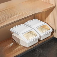 쌀 보관통 주방 위생용기 등급 보관함 습기 방지 곡물 통 북유럽 스타일 플라스틱 보관 용기, 21)투명백색-15캐티스 쌀통 2개 - 쌀계량컵 포