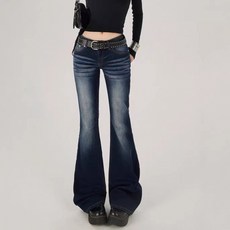 해피유통 여성용 하이웨스트 빈티지 플레어 데님 팬츠 스키니핏 청바지