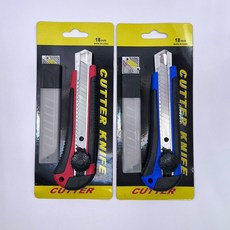 비플러스 대형 커터칼 18mm + 커터칼날 10p A-100 오토락, 레드+옐로우, 2개