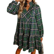 SELINK 여성용 긴소매 드레스 캐주얼 브이넥 부족 프린트 버튼 하늘거리는 보헤미안 미니 비치 드레스 Z57 옐로우 L