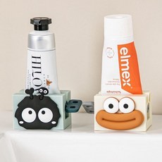 可愛牙膏擠壓器 手動懶人設計 附贈洗面乳捲壓夾子 L93D27, 1個, 藍色煤球+白色大嘴【兩個裝】