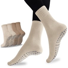 Mancreda 미끄럼 방지 그립이 있는 여성용 필라테스 양말 84% 면 요가 바레 병원 및 맨발용 - 대부분에게 맞는 프리 사이즈 (2쌍 CA) 123274, 2쌍 세트 - 카키, 커피