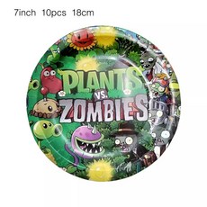 臺灣熱銷 氣球植物大戰殭屍主題生日派對佈置場景裝飾紙杯盤子帽子餐具橫幅, 7寸盤子10個