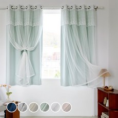 까르데코 노르딕암막+디망쉬레이스 창문커튼 4장세트, Y노르딕솔리드(민트) 창문+디망쉬 레이스 창문