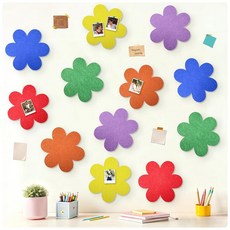 다채로운 꽃 펠트 보드 12개 푸시 핀 50개 포함 - 29.9cm(11.8인치) 자체 접착 벽 장식 게시판 꽃잎 가장자리 가정 사무실 교실용 사진 디스플레이 아트 공예, 다채로운 꽃 펠트 보드 12개, 푸시 핀 50개 포함