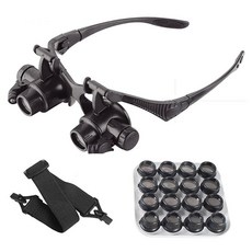 眼鏡型放大鏡，8組鏡片2.5X-25X，適用鐘錶維修、雕刻、電路板維修, 1個, 黑色