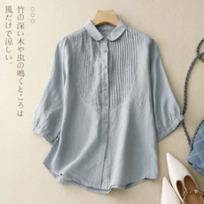 韓版簡約風純色短袖棉麻襯衫上衣 夏季新款百搭翻領女