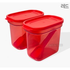 타파웨어 스마트양념통(2P) 핑크 그린 소금통 설탕통 조미료통, 레드, 1세트, 용기2P+뚜껑2P+스푼2P