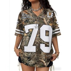 Plameil 여성용 저지 셔츠 오버사이즈 그래픽 티 남성용 Y2K 상의 브이넥 귀여운 스트리트웨어 티셔츠 풋볼 저지 카모플라주 XXL