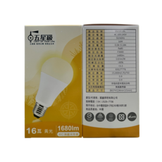 五星級-LED球泡16W/L 1680lm, 黃光, 1個