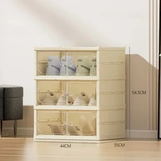 쌓을 수 있는 방진 신발 정리함 투명 두꺼운 플라스틱 접이식 다층 박스 랙 캐비닛 스니커즈 보관함, 3 layers A