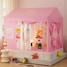 城堡小屋蚊帳 兒童防摔家用室內床上帳篷, 小馬蘿莉（無趣味床簾）全方位防摔+星星燈,1.8x2.0m（自連接易安裝支架）