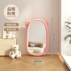 【南投出貨】全身落地鏡 ins風異形小熊穿衣鏡 家用服裝店試衣鏡 連身鏡 化妝鏡 (破碎包賠), 櫻花粉金絲熊鏡