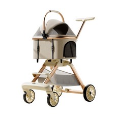 Alphapets 分離式寵物推車，360度萬向輪，透氣亞麻布料，堅固合金車架，方便收納, 卡其色, 1個