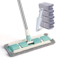 CozyTemp 다용도 밀대걸레 집게형 청소 막대걸레+극세사걸레 리필4매 밀대 세트 그린, 1개