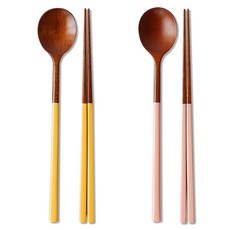 리숲 달 천연 옻칠 고급 한식 나무 수저 세트, 1세트, 수저세트, 2인C(망고1개+핑크1개)