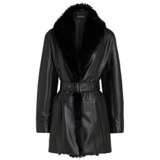 칼 라거펠트 KL 스튜디오 페이크 퍼 칼라 가죽 코트